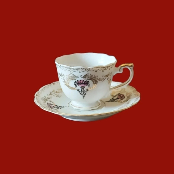 -Vtg teacup & saucer set japan gold white fine - Picture 1 of 7